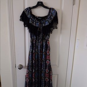 Patterned Off-the-shoulder Maxi Dress
